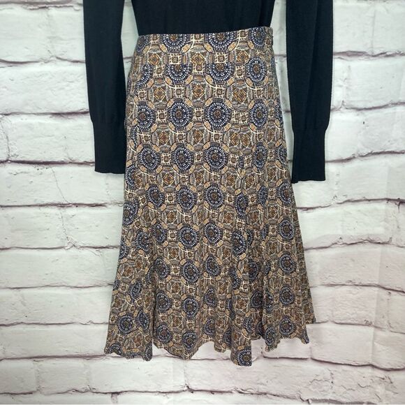 Geoffrey Beene Sport Skirt Size 10 Brown and Blue Mandala Print Pattern MIDI EUC - Picture 1 of 11